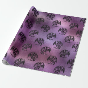 Lila Drachendesign Geschenkpapier