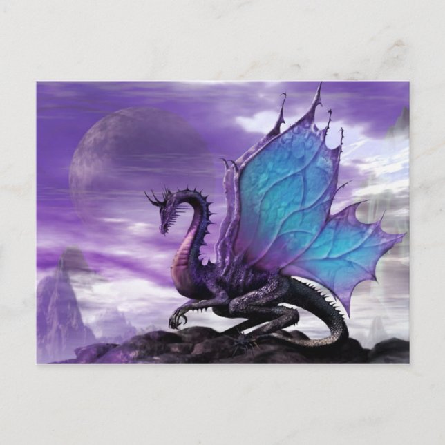 Lila Drachenpostkarte | Fantasy Art Grußkarte Postkarte (Vorderseite)