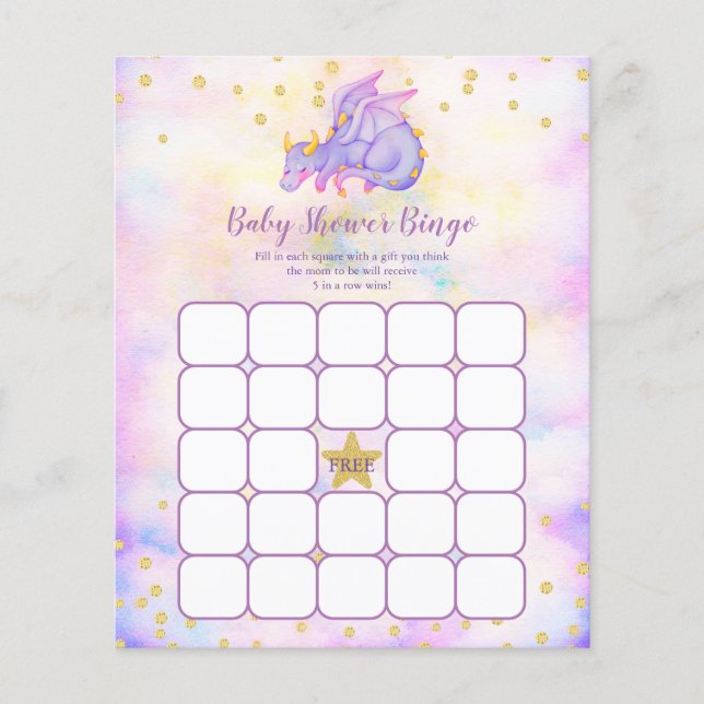 Lila Dragon Baby Shooter Bingo Game (Vorderseite)