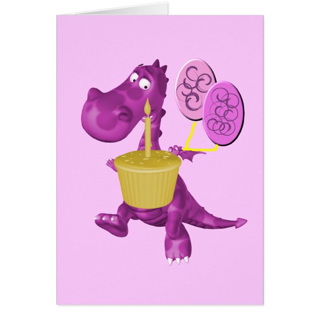 Lila Dragon Cupcake Balloons Card (Vorne)