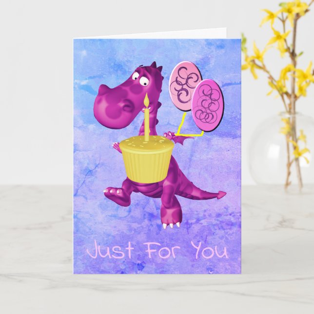 Lila Dragon Cupcake Balloons Geburtstag Karte (Gelbe Blume)