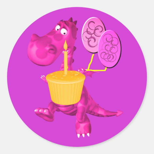 Lila Dragon Cupcake Balloons Niedlich Runder Aufkleber (Vorderseite)
