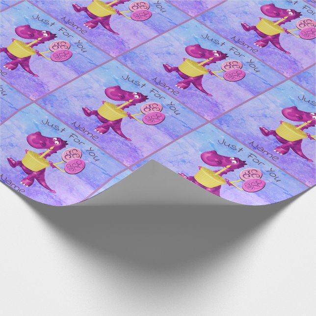 Lila Dragon Cupcake Balloons Personalisiert Geschenkpapier (Ecke)