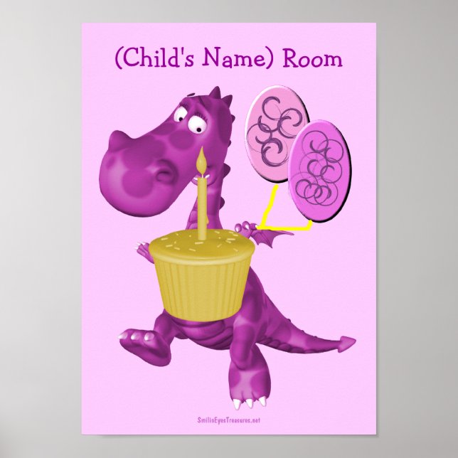 Lila Dragon Kids Room Personalisiert Wall Poster (Vorne)