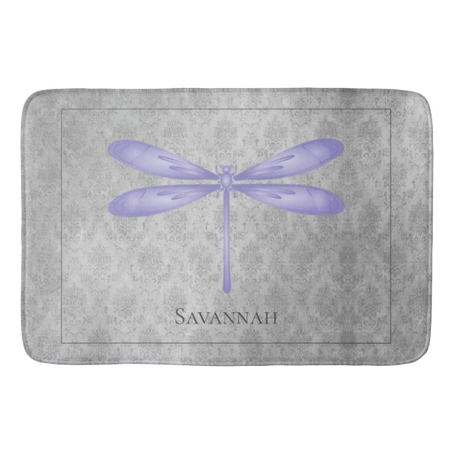 Lila Dragonfly Damask Badematte (Vorderseite)