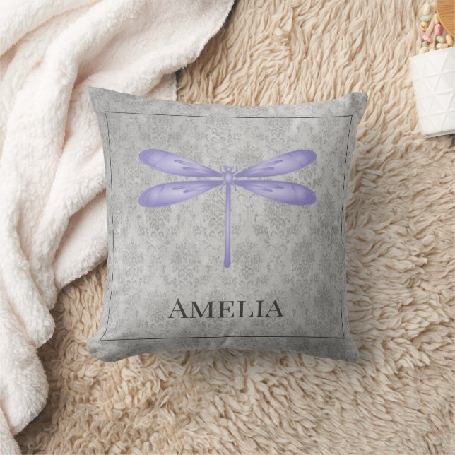 Lila Dragonfly-Damask-Kissen Kissen (Decke)