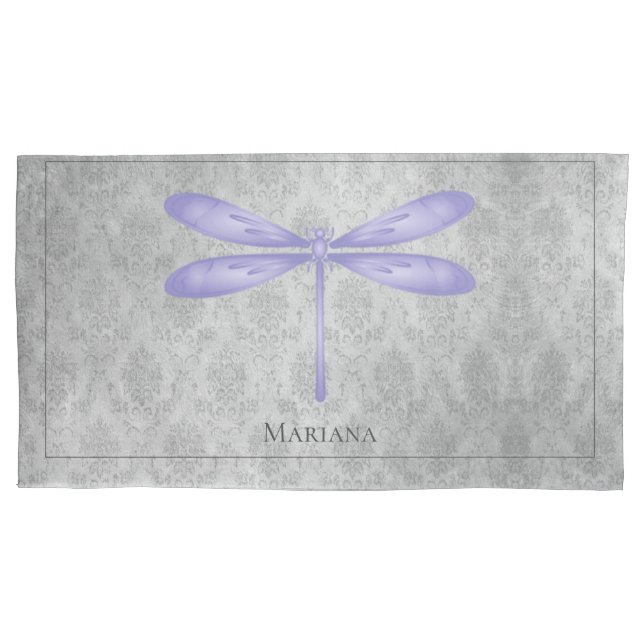 Lila Dragonfly Damask Kissenbezug (Vorderseite)