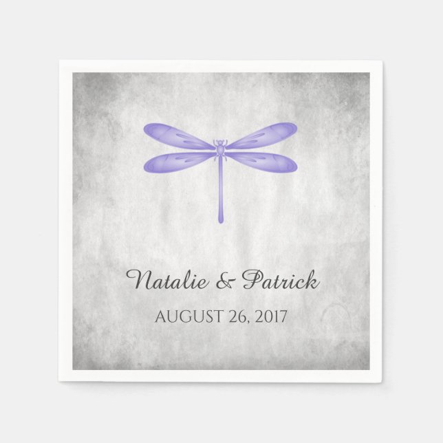 Lila Dragonfly-Hochzeitspapier Napkins Serviette (Vorderseite)