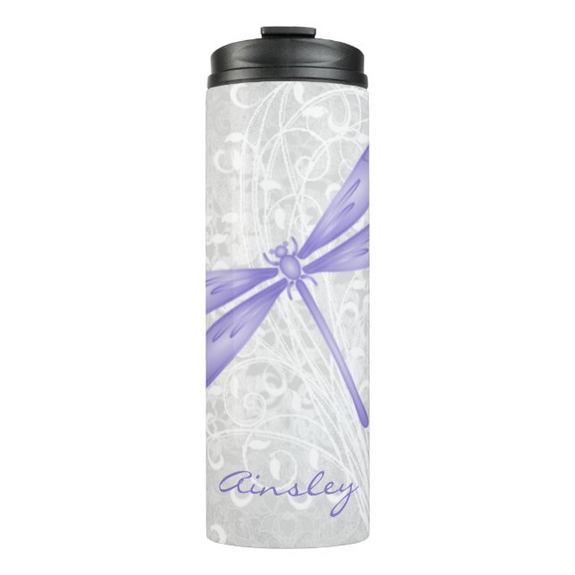 Lila Dragonfly Personalisierter Thermaltumbler Thermosbecher (Vorderseite)