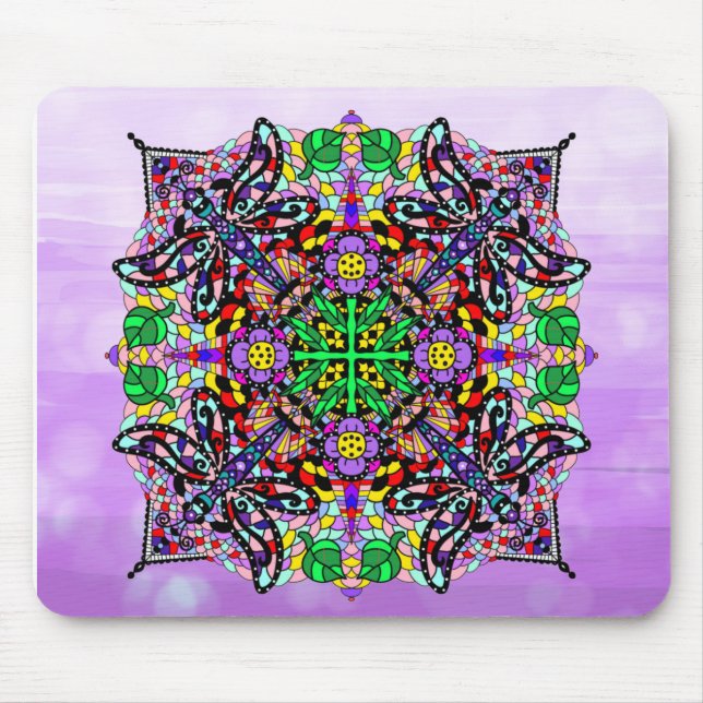 Lila Dragonfly Themed Mandala Colorful Mousepad (Vorne)