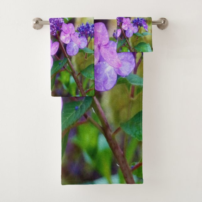 Lila Drehung und Shout Hydrangea-Blume Badhandtuch Set (Insitu)
