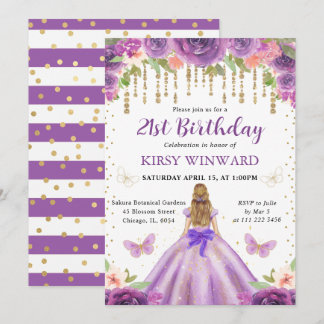 Lila Dress Blonde Hair Princess Birthday Einladung