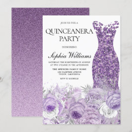 Lila Dress & Floral Quinceanera Party Einladung