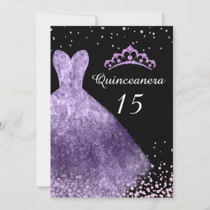 Lila Dress Gown Quinceanera 15. Geburtstagsparty Einladung