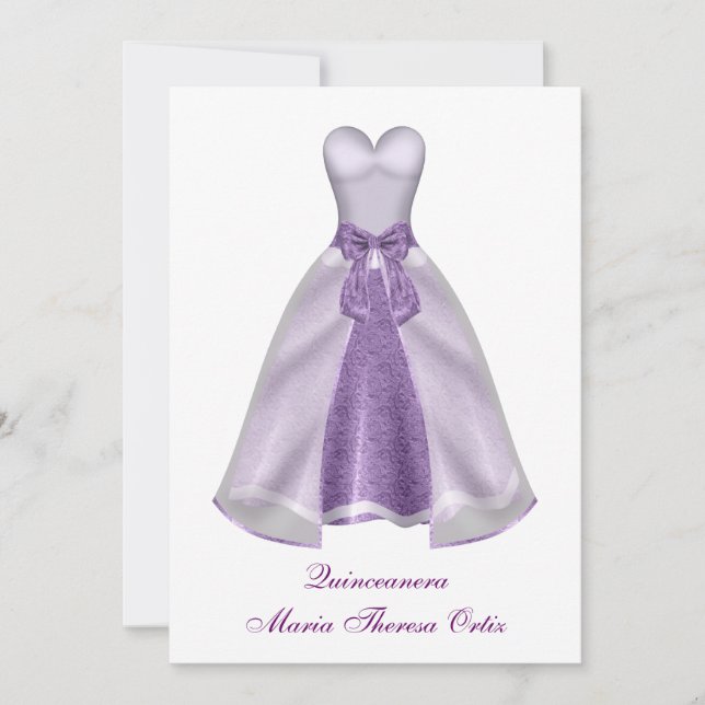 Lila Dress Quinceanera 15. Geburtstagsparty Einladung (Vorderseite)