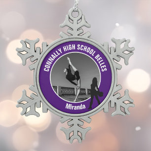Lila Drill-Team-Foto High School Tänzerin Schneeflocken Zinn-Ornament