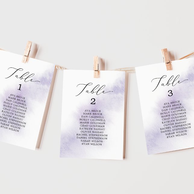 Lila druckbare Seekarten mit Aquarellfarbe Einladung (Watercolor Purple Printable Seating Chart Cards)