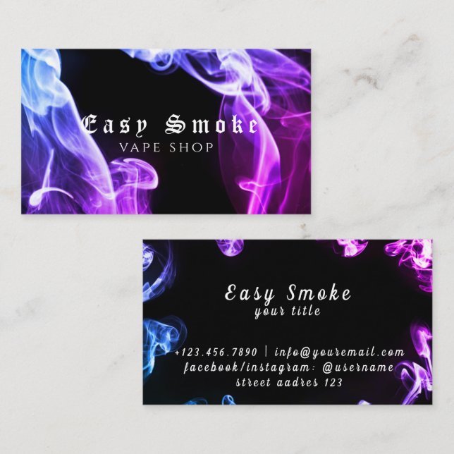 Lila Dunkle Black Smoke Vape Shop Visitenkarte (Vorne/Hinten)