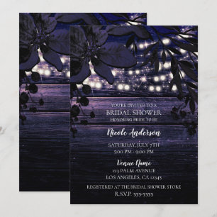 Lila Dunkle Blumen Holz Lichter Brautparty Einladung