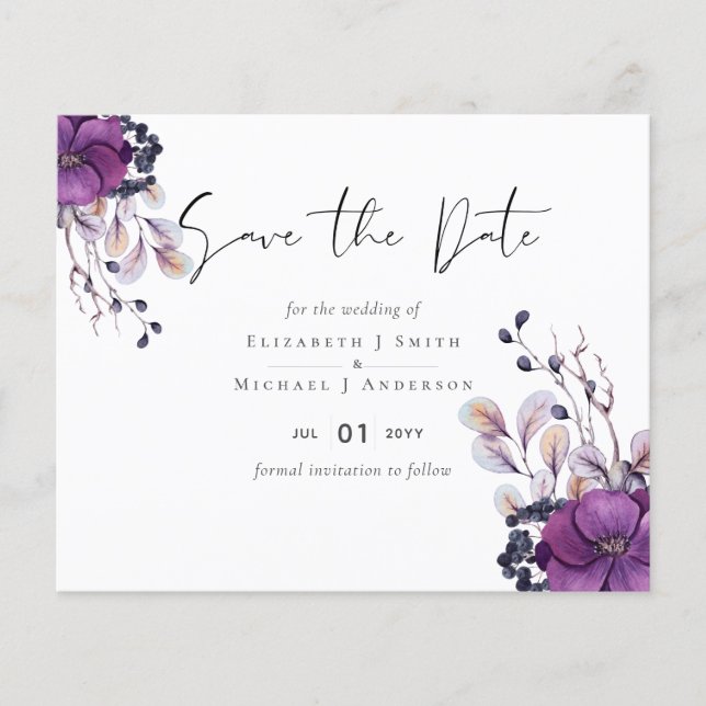 Lila Dunkle Flora Budget Hochzeiten Rett Termine (Vorderseite)