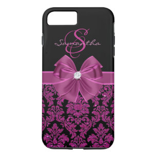 Lila dunkler Magenta Glitzer Schwarzer Damast, Bow Case-Mate iPhone Hülle