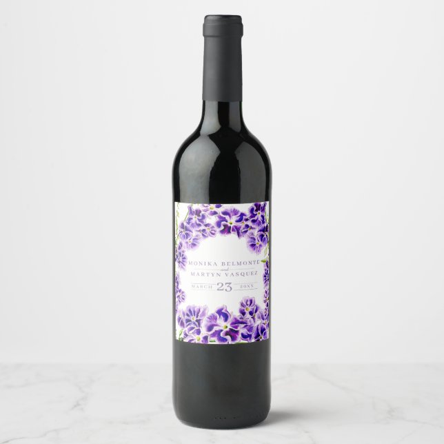 Lila Duranta Aquarell Blume Hochzeit Weinetikett (Vorderseite)