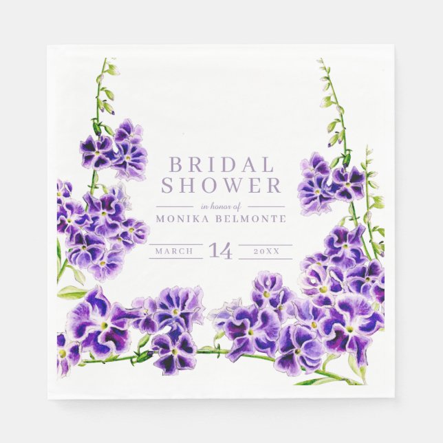 Lila Duranta-Aquarellfarben-Blume-Brautparty Serviette (Vorderseite)