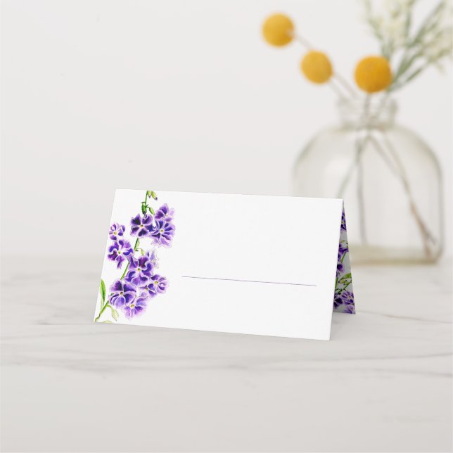 Lila Duranta Sky Blume Aquarellkunst Hochzeit Platzkarte (Vorderseite)