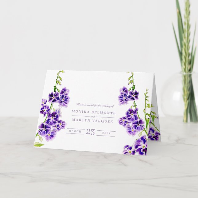 Lila Duranta Sky Blume Aquarellkunst Hochzeit Programm (Vorderseite)