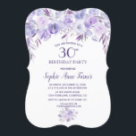 Lila Dusty Blue Floral 30. Geburtstag Party Einladung<br><div class="desc">Elegantes Lila Design mit blauer Blume. Eine wunderschöne,  elegante Aquarelltöne: lila,  lavendelfarben und staubblau. Weiche Aquarellfarben Blume und schöne Schriftart. Verwenden Sie das Tool Anpassen,  um Ihre Informationen hinzuzufügen. Für passende Artikel besuchen Sie bitte meine Light Lila Dusty Blue Floral Collection.</div>