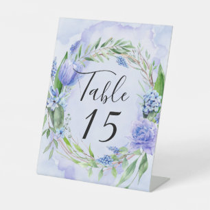 Lila Dusty Blue Hyacinth Wedding Tischnummer Sockelschild