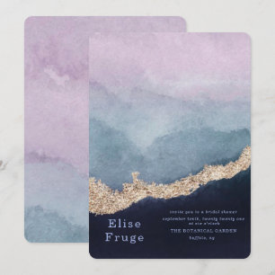 Lila Dusty Blue Watercolor Agate Brautparty Einladung