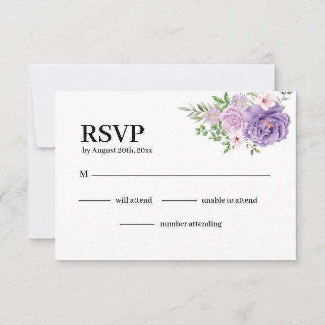 Lila Dusty Rose Blumenhochzeit RSVP Karte (Vorderseite)