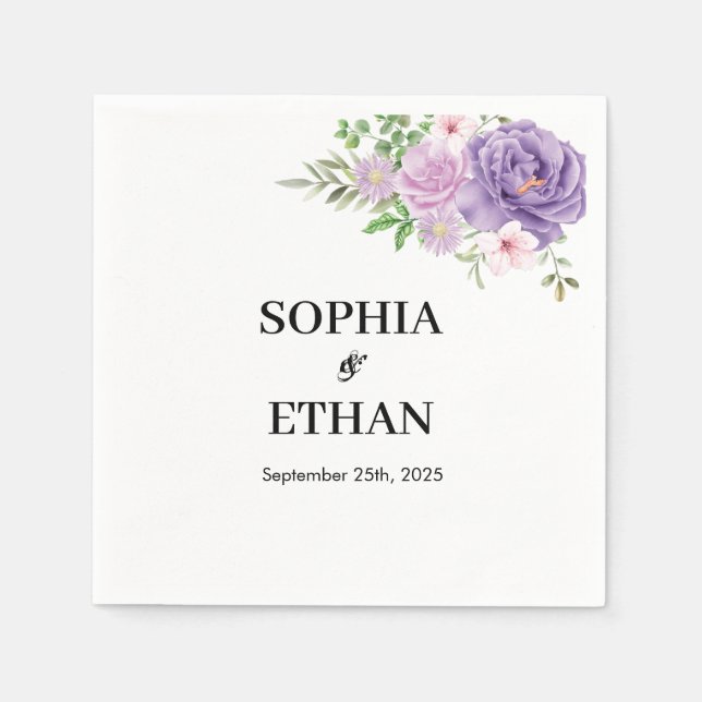 Lila Dusty Rose Blumenhochzeit Serviette (Vorderseite)