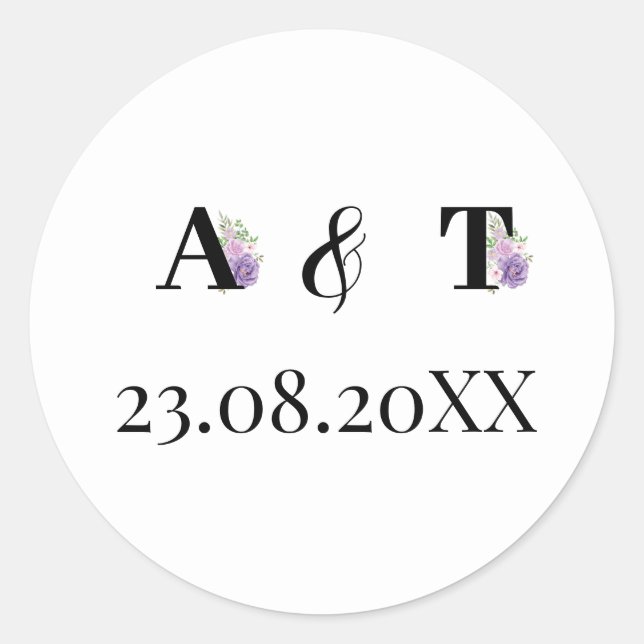 Lila Dusty Rose Floral Monogram Wedding Runder Aufkleber (Vorderseite)