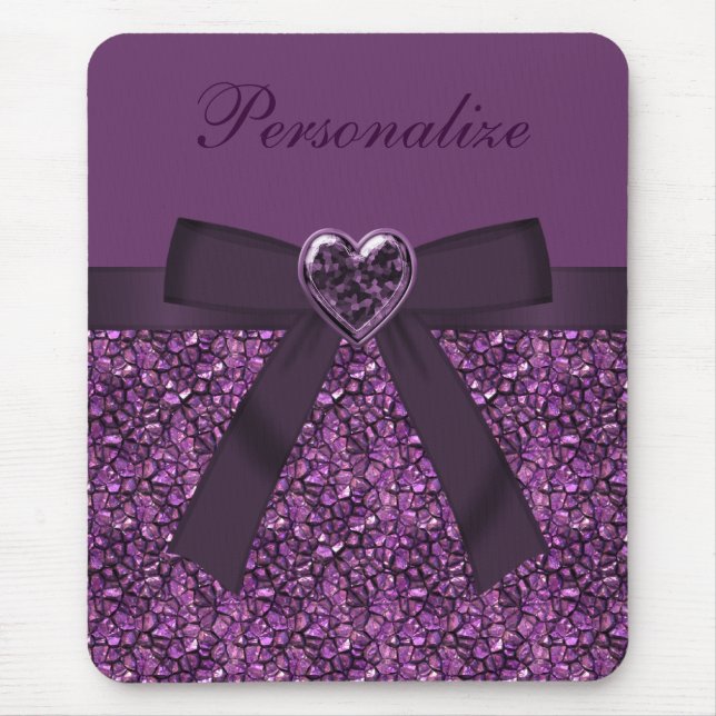Lila Edelstein-Drucksteine u. Herz-Juwel Mousepad (Vorne)