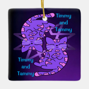 Lila Edeltini Retro Neon Kittens Keramikornament