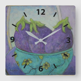Lila Eggpflanze Quadratische Wanduhr