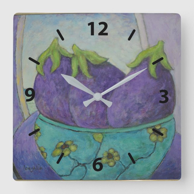 Lila Eggpflanze Quadratische Wanduhr (Vorderseite)