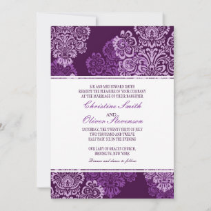 Lila Eggplant Damask Einladung