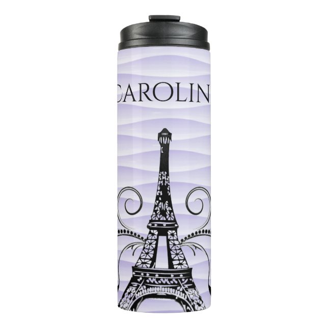 Lila Eiffelturm Blühe Thermal Tumbler Thermosbecher (Vorderseite)