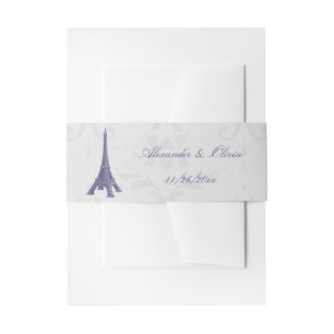 Lila Eiffelturm Damask Hochzeit Einladungsbanderole