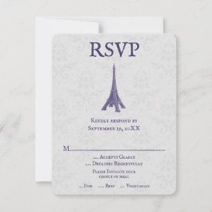 Lila eiffelturm Damask RSVP-Karte RSVP Karte