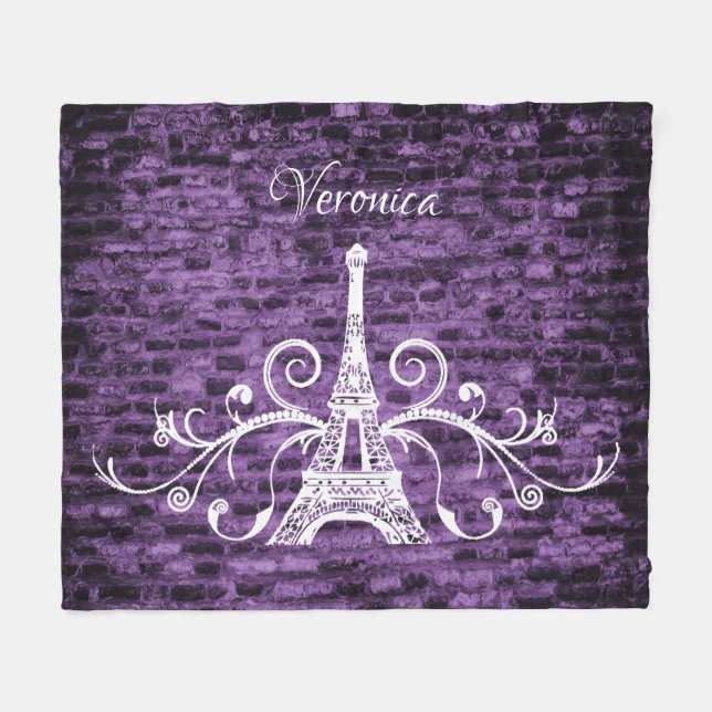 Lila Eiffelturm Grunge Fleece Blanket (Vorderseite (Horizontal))