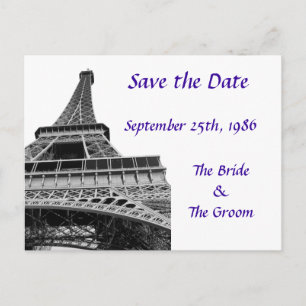Lila Eiffelturm Save the Date Ankündigungspostkarte