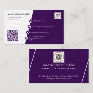 Lila Einfach Formal QR-Code Professionell Modern Visitenkarte