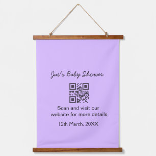 Lila einfache Babyshower-QR-Code-Name-Text Wandteppich Mit Holzrahmen