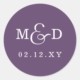 Lila Einfache moderne Monogramm-Hochzeit Runder Aufkleber