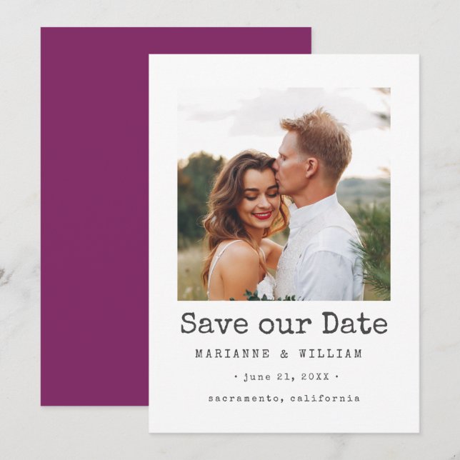 Lila Einfache SQUARE Foto Hochzeit speichern Sie d Save The Date (Vorne/Hinten)