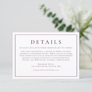 Lila einfache Typografie - Angaben zur Hochzeit Begleitkarte